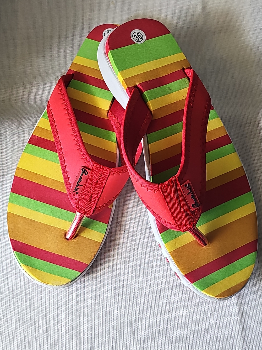 Colorful Stripe Flip-Flop Sandals - Comfortable Casual Beach Slippers (6M)